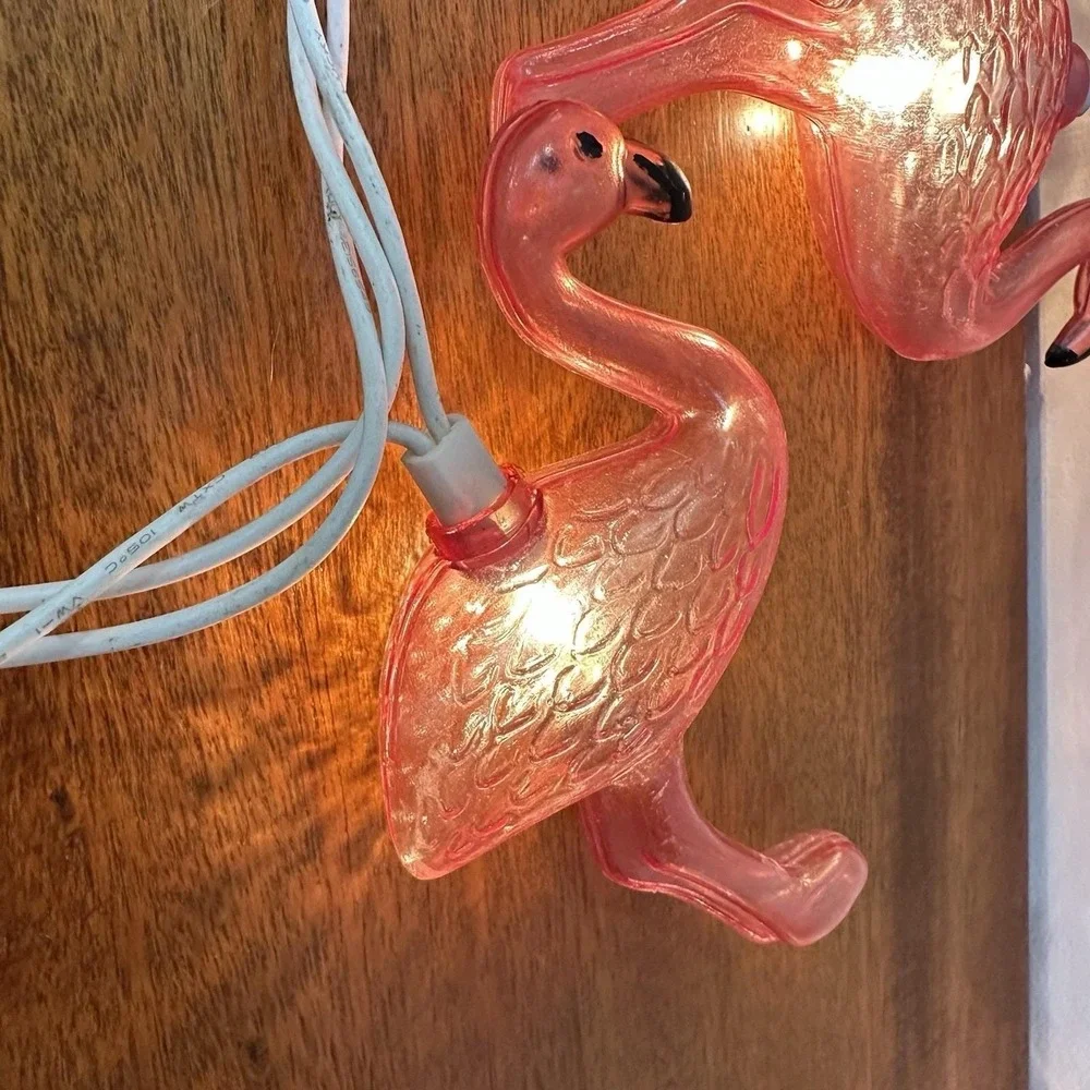 VTG Blow Mold‎ 20 Flamingo String Lights Tropical Party Luau READ Clear Pink